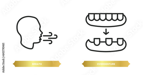 two editable outline icons from dentist concept. thin line icons such as breath, overdenture vector.
