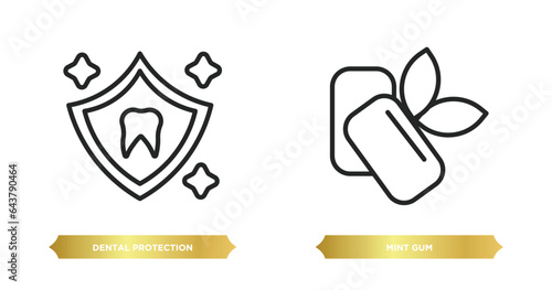 two editable outline icons from dentist concept. thin line icons such as dental protection, mint gum vector.