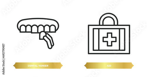 two editable outline icons from dentist concept. thin line icons such as dental veneer, aid vector.