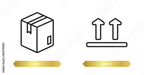 two editable outline icons from delivery and logistic concept. thin line icons such as box, side up vector.