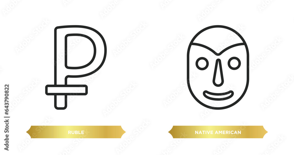 two editable outline icons from culture concept. thin line icons such as ruble, native american mask vector.