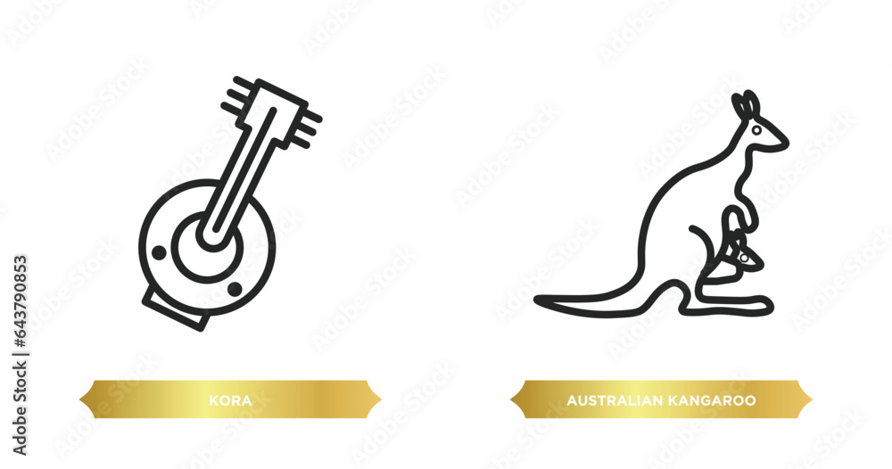two editable outline icons from culture concept. thin line icons such as kora, australian kangaroo vector. two editable outline icons from culture concept. thin line icons such as kora, australian kangaroo vector.