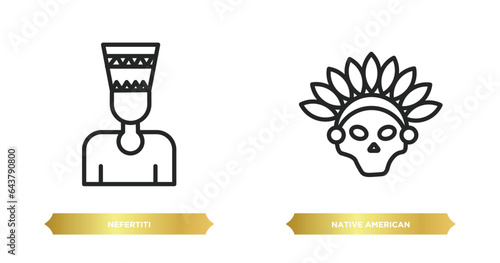 two editable outline icons from culture concept. thin line icons such as nefertiti, native american skull vector.