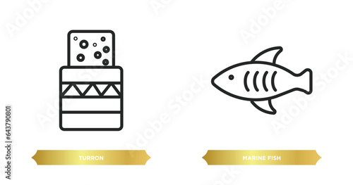 two editable outline icons from culture concept. thin line icons such as turron, marine fish vector.