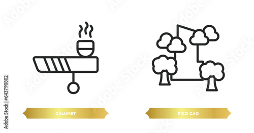 two editable outline icons from culture concept. thin line icons such as calumet, pico cao vector.
