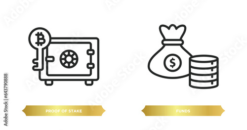 two editable outline icons from cryptocurrency concept. thin line icons such as proof of stake, funds vector.