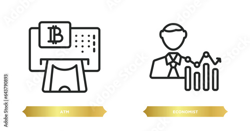 two editable outline icons from cryptocurrency concept. thin line icons such as atm, economist vector.