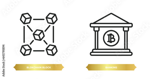 two editable outline icons from cryptocurrency concept. thin line icons such as blokchain block, banking vector.