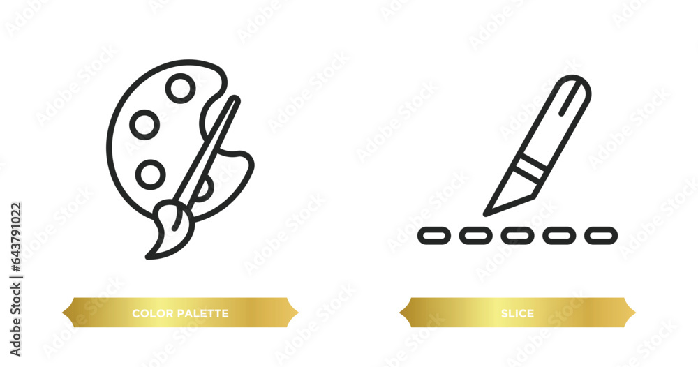 two editable outline icons from creative pocess concept. thin line icons such as color palette, slice vector. two editable outline icons from creative pocess concept. thin line icons such as color palette, slice vector.
