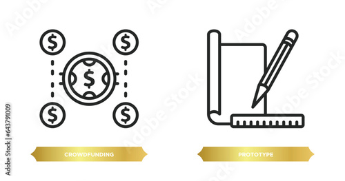 two editable outline icons from crowdfunding concept. thin line icons such as crowdfunding, prototype vector.