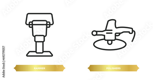 two editable outline icons from construction tools concept. thin line icons such as rammer, polishers vector.