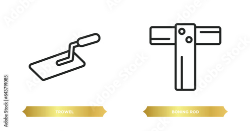 two editable outline icons from construction tools concept. thin line icons such as trowel, boning rod vector.