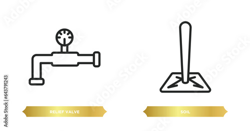 two editable outline icons from construction and tools concept. thin line icons such as relief valve, soil vector.