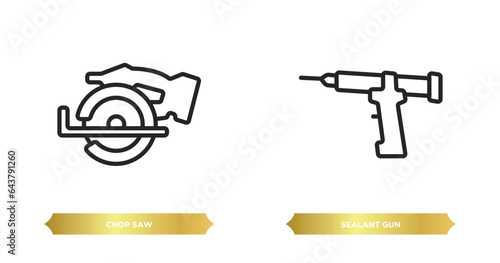 two editable outline icons from construction and tools concept. thin line icons such as chop saw, sealant gun vector.