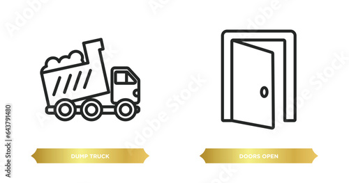 two editable outline icons from construction concept. thin line icons such as dump truck, doors open vector.
