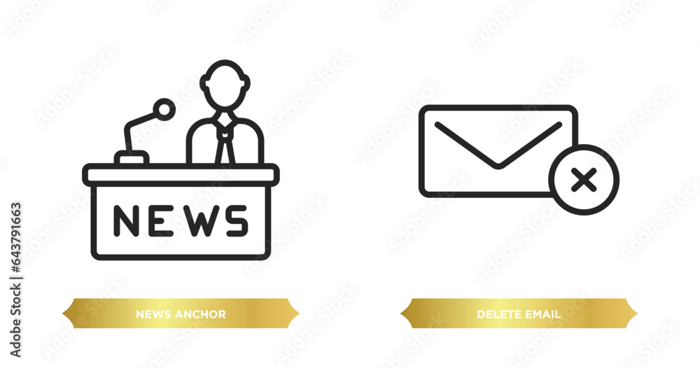 two editable outline icons from communications concept. thin line icons such as news anchor, delete email vector. two editable outline icons from communications concept. thin line icons such as news anchor, delete email vector.