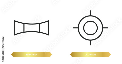 two editable outline icons from computer concept. thin line icons such as 3d screen, calibrate vector.