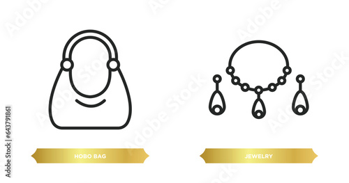 two editable outline icons from clothes concept. thin line icons such as hobo bag, jewelry vector.