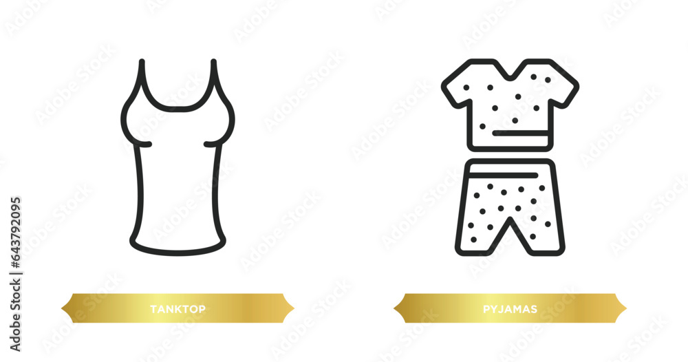 two editable outline icons from clothes concept. thin line icons such as tanktop, pyjamas vector. two editable outline icons from clothes concept. thin line icons such as tanktop, pyjamas vector.