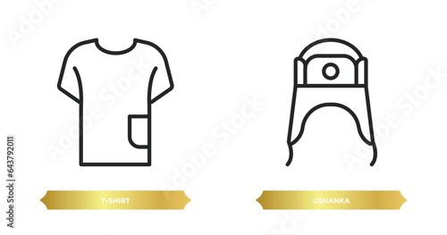two editable outline icons from clothes concept. thin line icons such as t-shirt, ushanka vector.