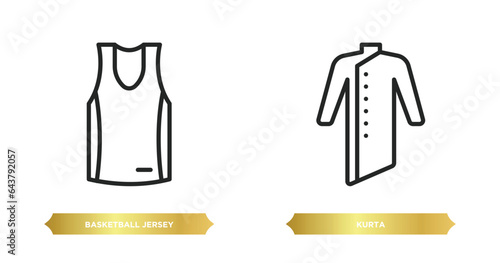 two editable outline icons from clothes concept. thin line icons such as basketball jersey, kurta vector.
