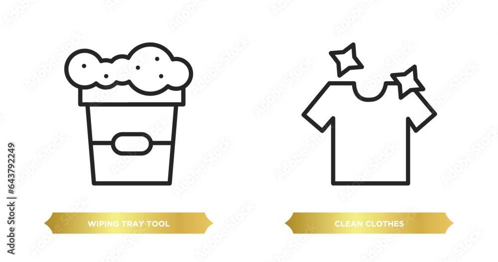two editable outline icons from cleaning concept. thin line icons such as wiping tray tool, clean clothes vector. two editable outline icons from cleaning concept. thin line icons such as wiping tray tool, clean clothes vector.