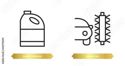 two editable outline icons from cleaning concept. thin line icons such as bleach cleanin, clean car vector.