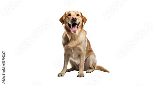 Pet Dog Golden Yellow Labrador Retriever: Happy Pet Sitting in PNG Cutout for Art and Design. 