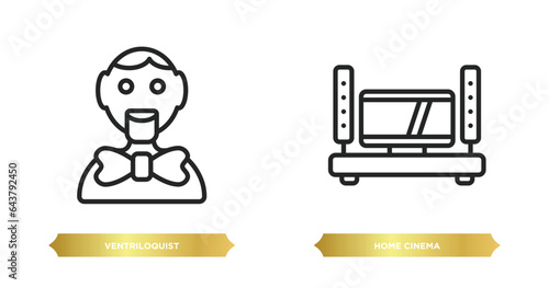 two editable outline icons from cinema concept. thin line icons such as ventriloquist, home cinema vector.