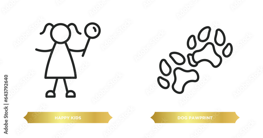two editable outline icons from charity concept. thin line icons such as happy kids, dog pawprint vector. two editable outline icons from charity concept. thin line icons such as happy kids, dog pawprint vector.