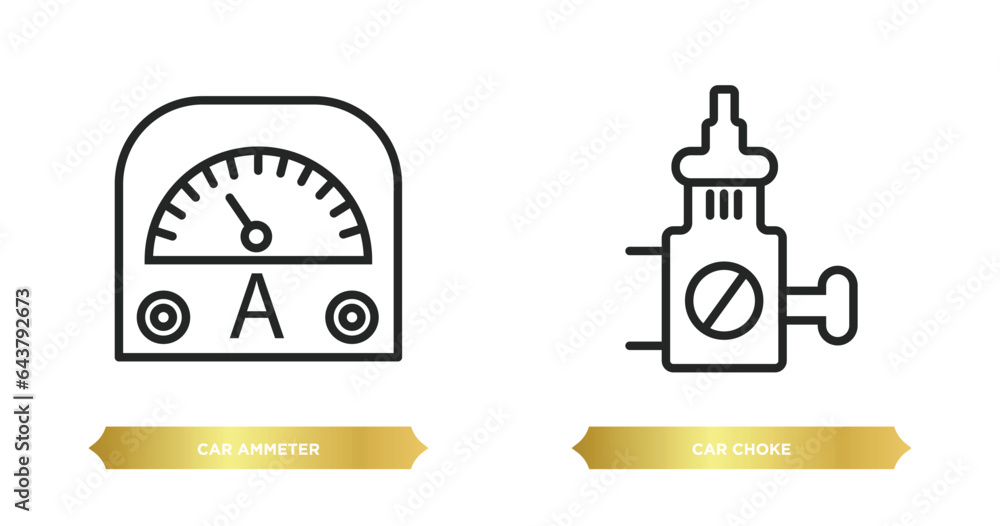 two editable outline icons from car parts concept. thin line icons such as car ammeter, car choke vector. two editable outline icons from car parts concept. thin line icons such as car ammeter, car choke vector.