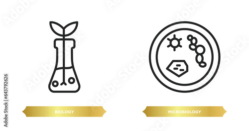 two editable outline icons from chemistry concept. thin line icons such as biology, microbiology vector.