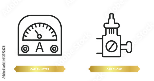 two editable outline icons from car parts concept. thin line icons such as car ammeter  car choke vector.
