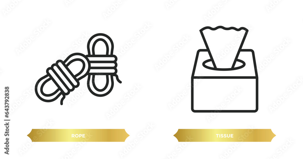 two editable outline icons from camping concept. thin line icons such as rope, tissue vector. two editable outline icons from camping concept. thin line icons such as rope, tissue vector.