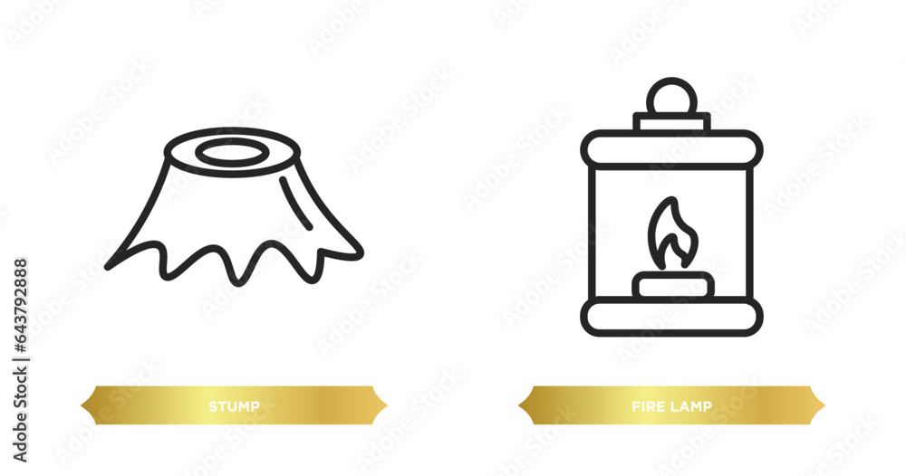 two editable outline icons from camping concept. thin line icons such as stump, fire lamp vector. two editable outline icons from camping concept. thin line icons such as stump, fire lamp vector.