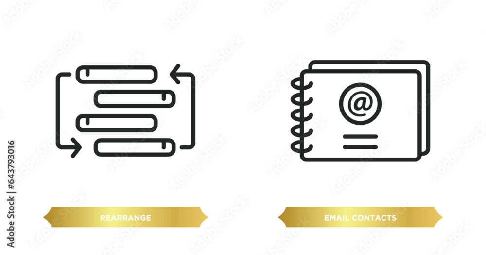 two editable outline icons from business concept. thin line icons such as rearrange, email contacts vector. two editable outline icons from business concept. thin line icons such as rearrange, email contacts vector.