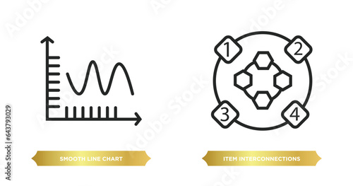 two editable outline icons from business concept. thin line icons such as smooth line chart, item interconnections vector.