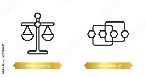 two editable outline icons from business concept. thin line icons such as scale in balance, points connected chart vector.