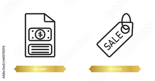 two editable outline icons from business concept. thin line icons such as bailment, sale tag vector.