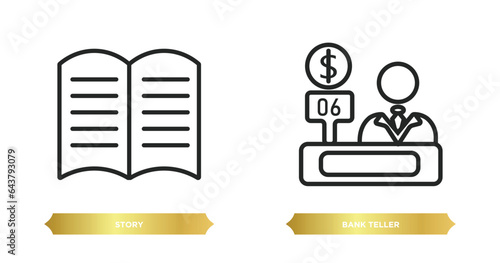 two editable outline icons from business concept. thin line icons such as story, bank teller vector.
