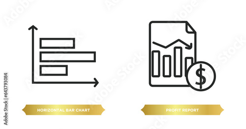 two editable outline icons from business concept. thin line icons such as horizontal bar chart, profit report vector.