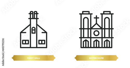 two editable outline icons from buildings concept. thin line icons such as moot hall, notre dame vector.