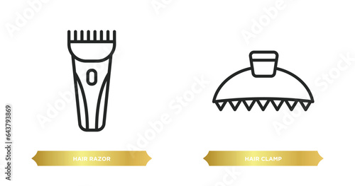 two editable outline icons from beauty concept. thin line icons such as hair razor, hair clamp vector.