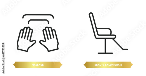 two editable outline icons from beauty concept. thin line icons such as massage, beauty salon chair vector.