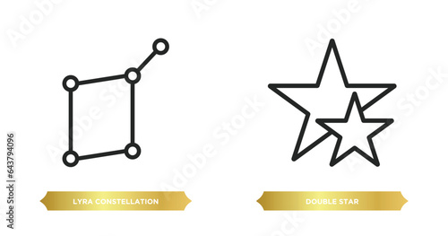 two editable outline icons from astronomy concept. thin line icons such as lyra constellation, double star vector.