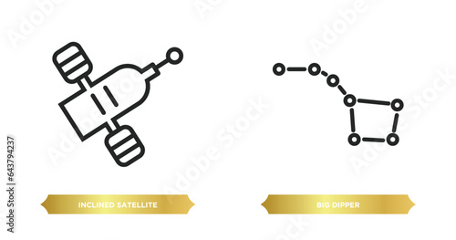 two editable outline icons from astronomy concept. thin line icons such as inclined satellite, big dipper vector.