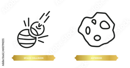 two editable outline icons from astronomy concept. thin line icons such as space collision, asteroid vector.