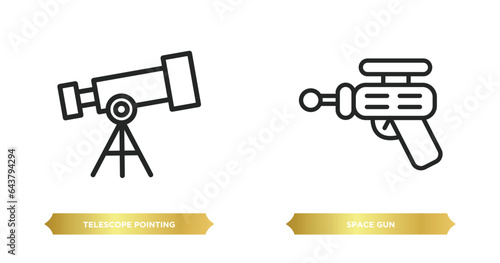 two editable outline icons from astronomy concept. thin line icons such as telescope pointing up, space gun vector.