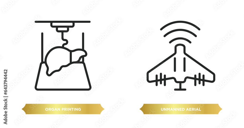 two editable outline icons from artificial intellegence concept. thin line icons such as organ printing, unmanned aerial vehicle vector. two editable outline icons from artificial intellegence concept. thin line icons such as organ printing, unmanned aerial vehicle vector.