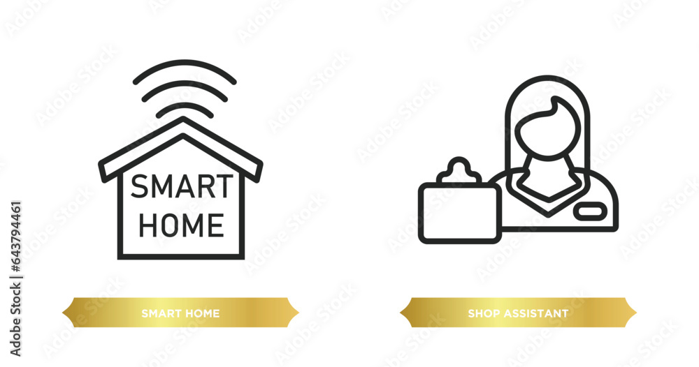two editable outline icons from artificial intellegence concept. thin line icons such as smart home, shop assistant vector.